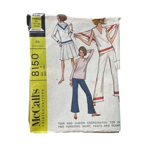 60s McCalls 8150 Sewing Pattern Size 9 Teen Junior Top Skirt Pants Scarf UNCUT